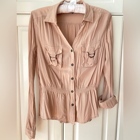 Divided H&M Cargo Button Up Shirt Beige Size 36 - Picture 1 of 13